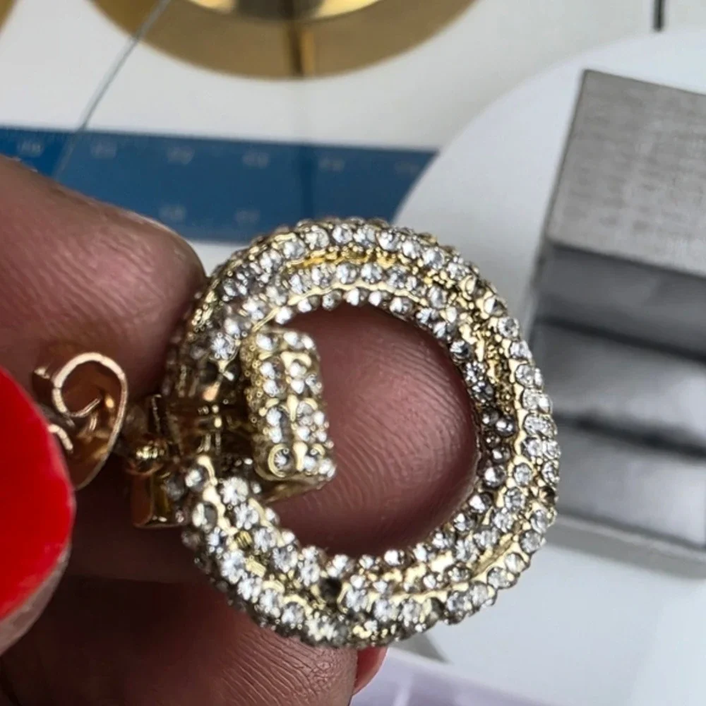 Gold Crystal Door Knob Hoop Earrings Pierced - Picture 10 of 11